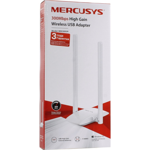 Сетевой адаптер WiFi Mercusys MW300UH USB 2.0 (ант.внеш.несъем.) 2ант.