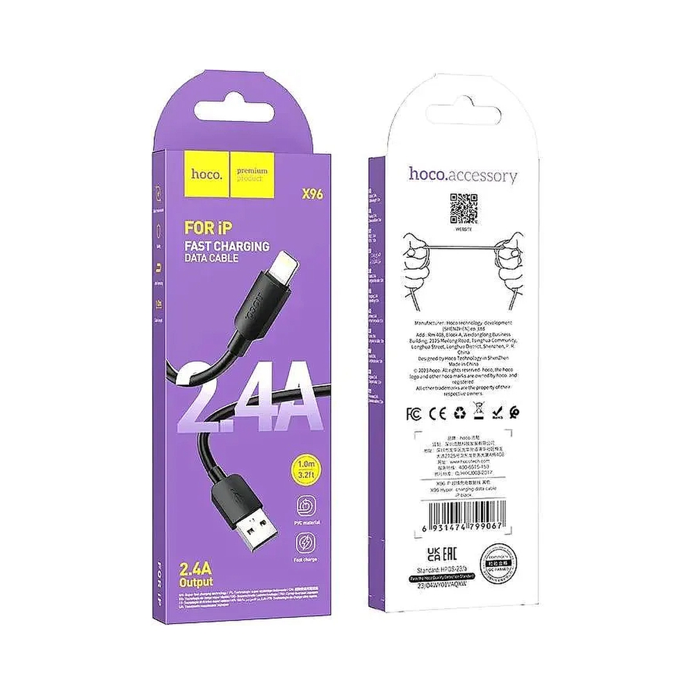 Кабель Hoco X96 Hyper iP USB (m)-Lightning (m) 1м черный коробка