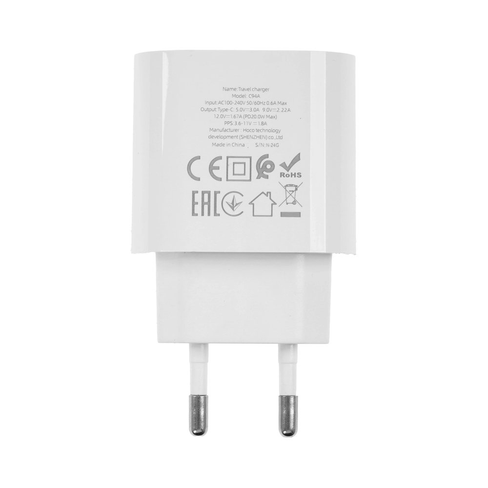 Зарядное устройство Hoco C94A lightning, 3.0A, 20W, белый