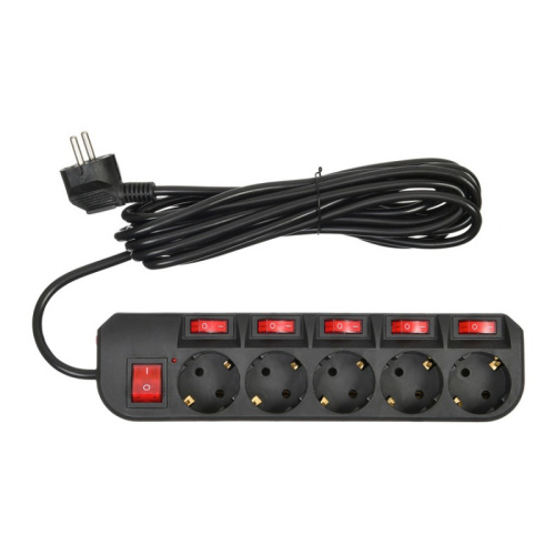 Сетевой фильтр Buro 500SH-5-SW-B 5м (5 розеток) черный (коробка)