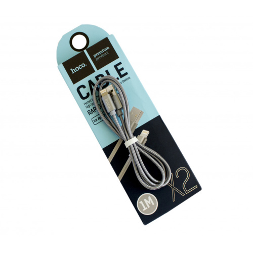 Кабель USB HOCO X2 knitted, USB - Lightning, 2.4А, 1м, серый