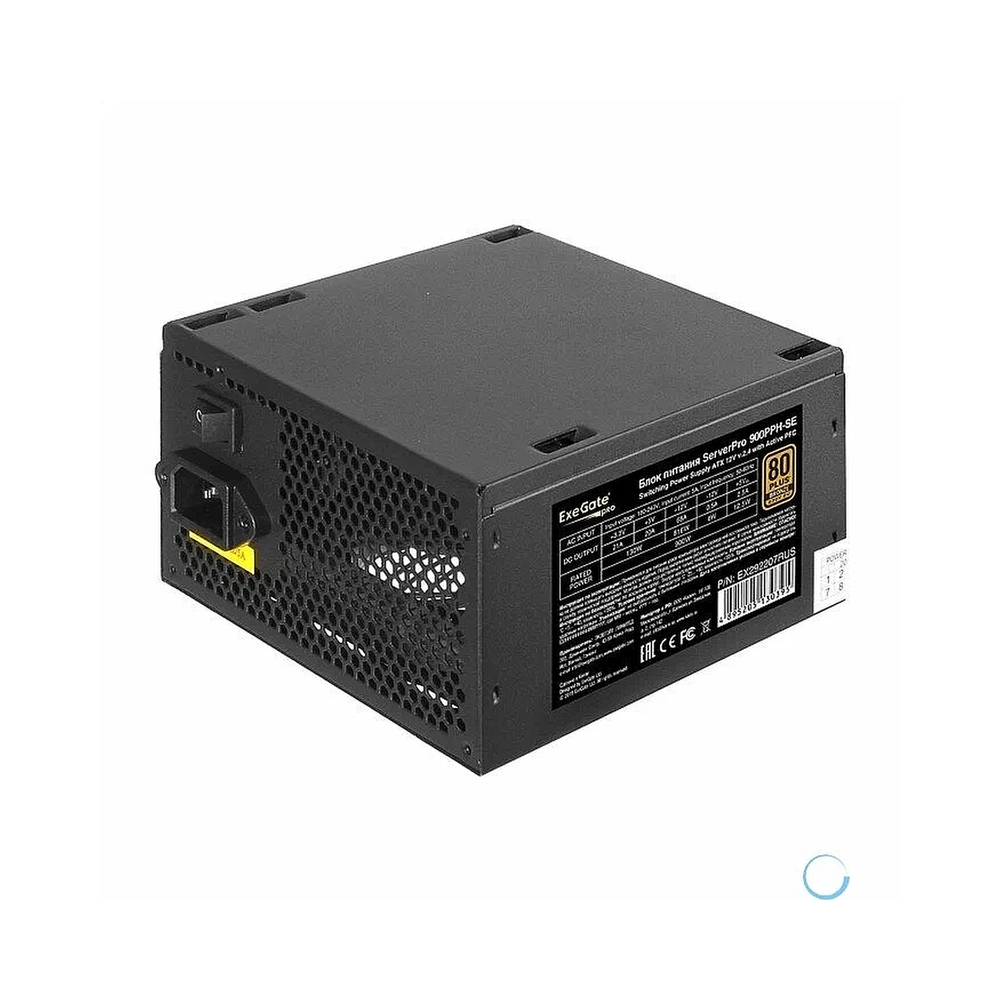 Серверный БП 900W ExeGate EX292207RUS ServerPRO 80 PLUS® Bronze 900PPH-SE (ATX, for 3U+ cases, APFC, КПД 89% (80 PLUS Bronze), 12cm fan, 24pin, 2x(4+4)p, 4xPCI-E, 8xSATA, 4xIDE, box, black)