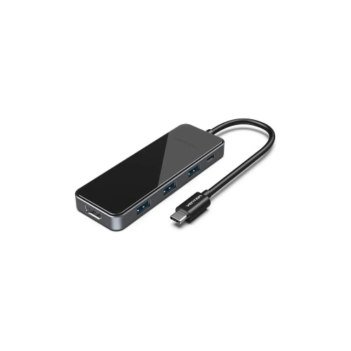 Хаб Vention Type-C to 4-Port USB 3.0 Hub with Power Supply Black 0.15M ABS Type