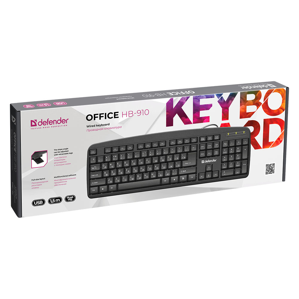 картинка Клавиатура USB OFFICE HB-910 RU BLACK DEFENDER от магазина Одежда+