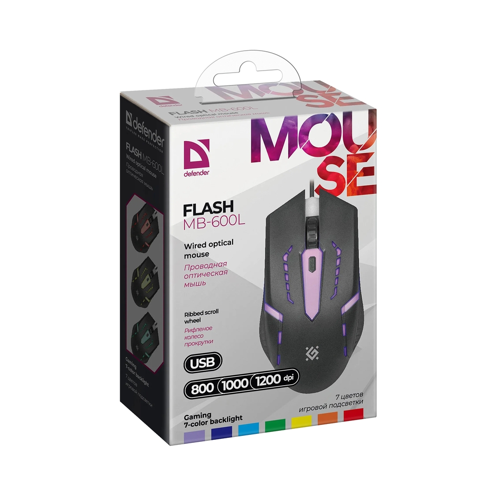 Мышь проводная  Defender Flash MB-600L, черный — KSKSHOP.RU