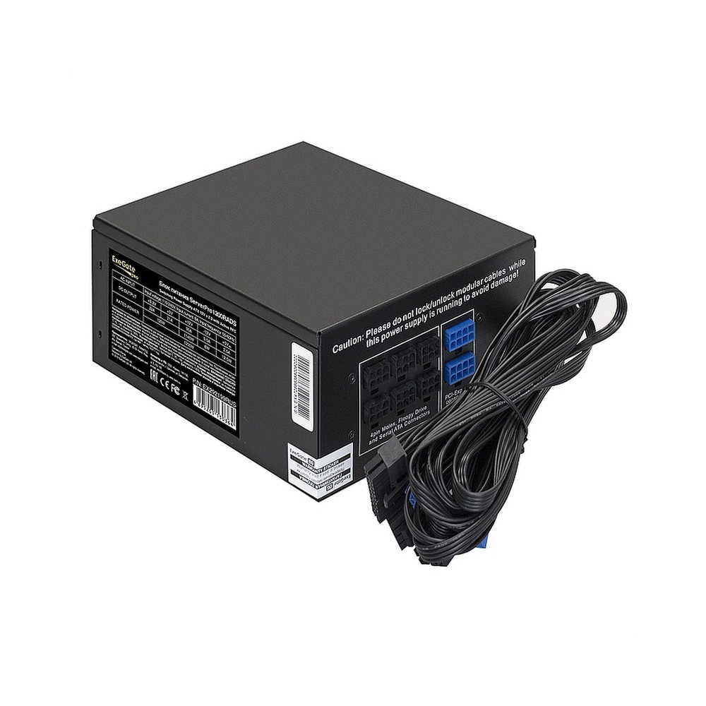 Серверный БП 1200W ExeGate EX292199RUS ServerPRO-1200RADS (ATX, for 3U+ cases, КПД 82% (80 PLUS), 14cm fan, 24pin, 2(4+4)pin, 6xPCIe, 8xSATA, 4xIDE, Cable Management, black) — KSKSHOP.RU