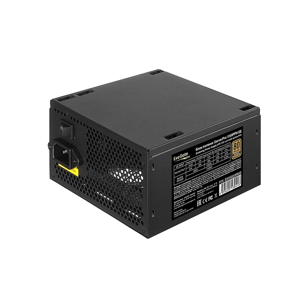 Серверный БП 1100W ExeGate EX292209RUS ServerPRO 80 PLUS® Bronze 1100PPH-SE (ATX, for 3U+ cases, APFC, КПД 89% (80 PLUS Bronze), 12cm fan, 24pin, 2x(4+4)p, 6xPCI-E, 8xSATA, 4xIDE, box, black) — KSKSHOP.RU